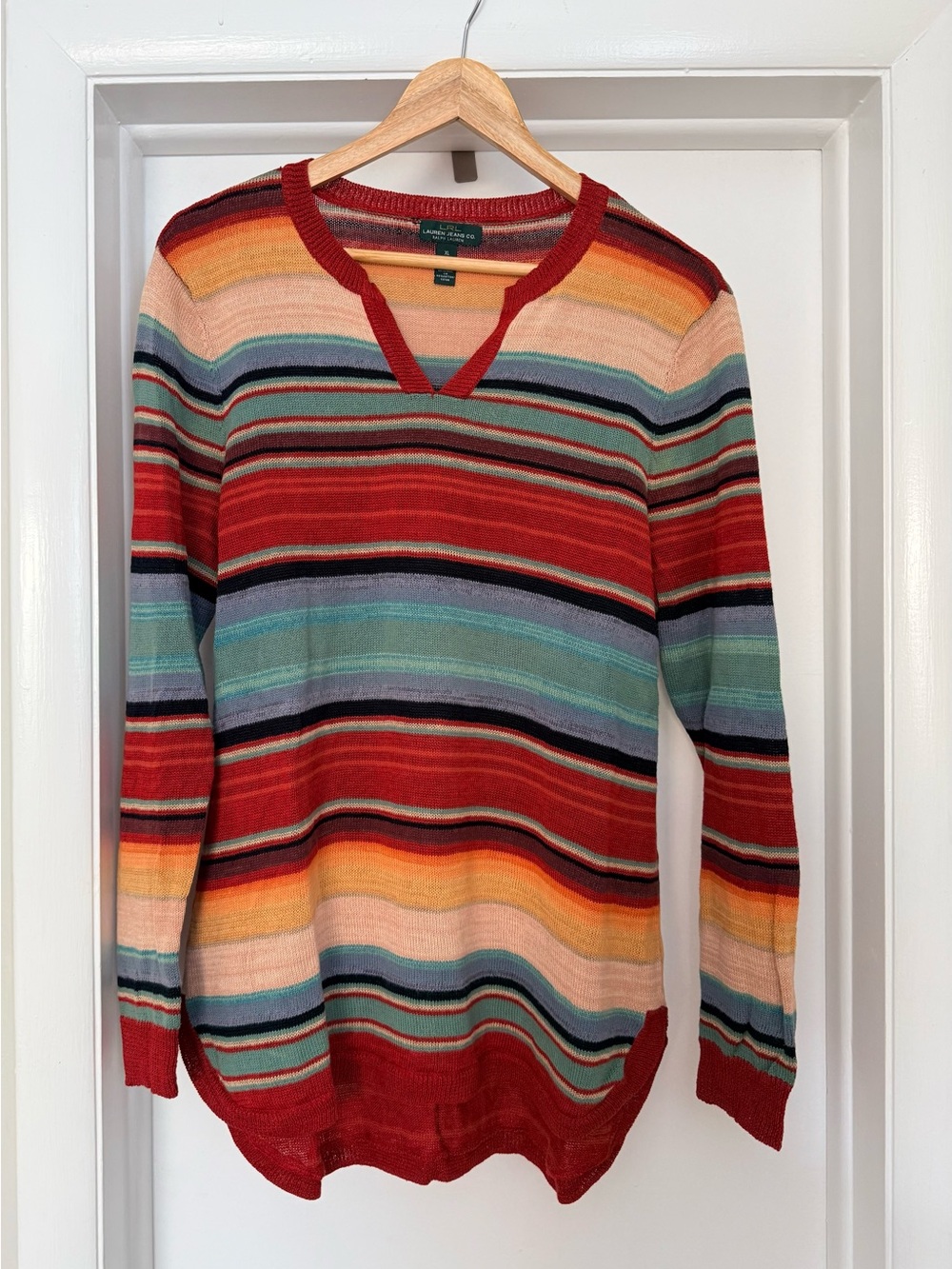 LRL Lauren Jeans Co. V-Neck Southwestern Sweater